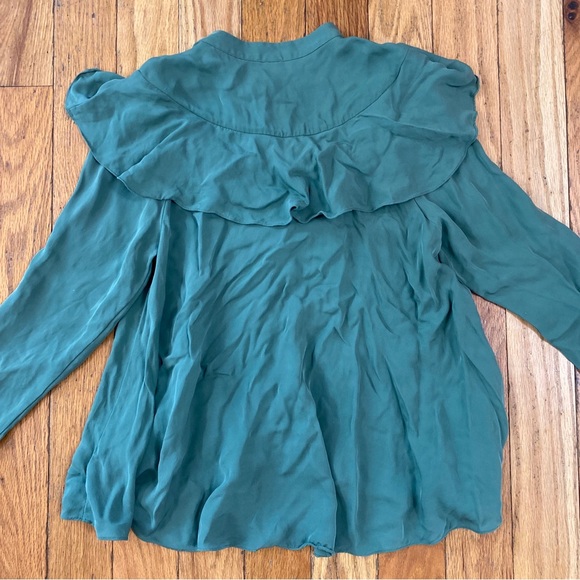 Free People Green Silk Button Front Ruffle Blouse Size S - Picture 8 of 8